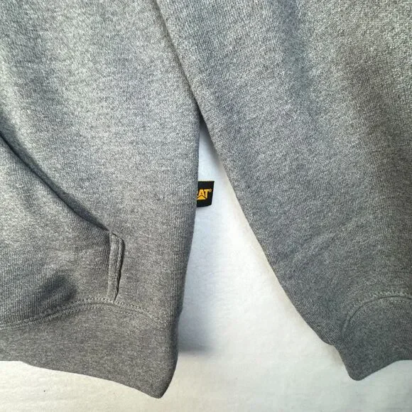 CAT Men Sz M Gray Sweatshirt Kangaroo Pocket Adjustable 3Piece Hood Black Logo - Picture 4 of 9